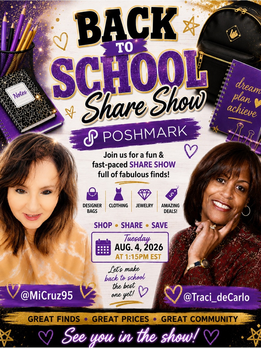 Back to School Poshmark Share Show Poster - Purple & Gold